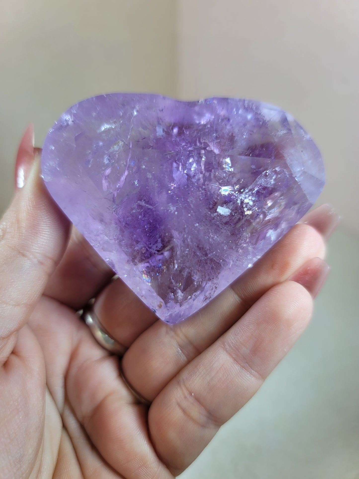 (B) High Quality Faceted Amethyst Heart from Brazil