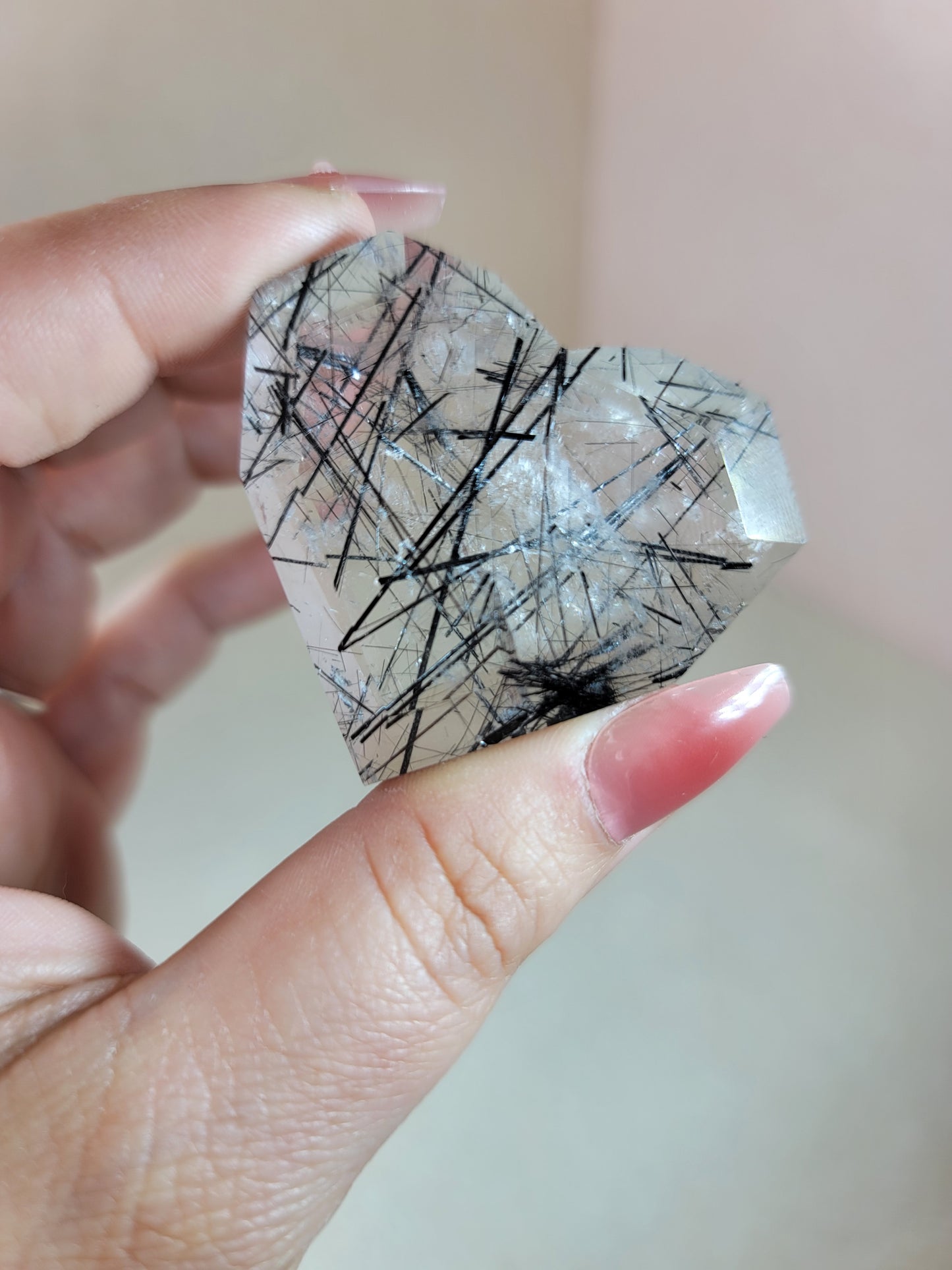 (A) High Quality Tourmalinated Tourmaline Included Quartz Faceted Heart