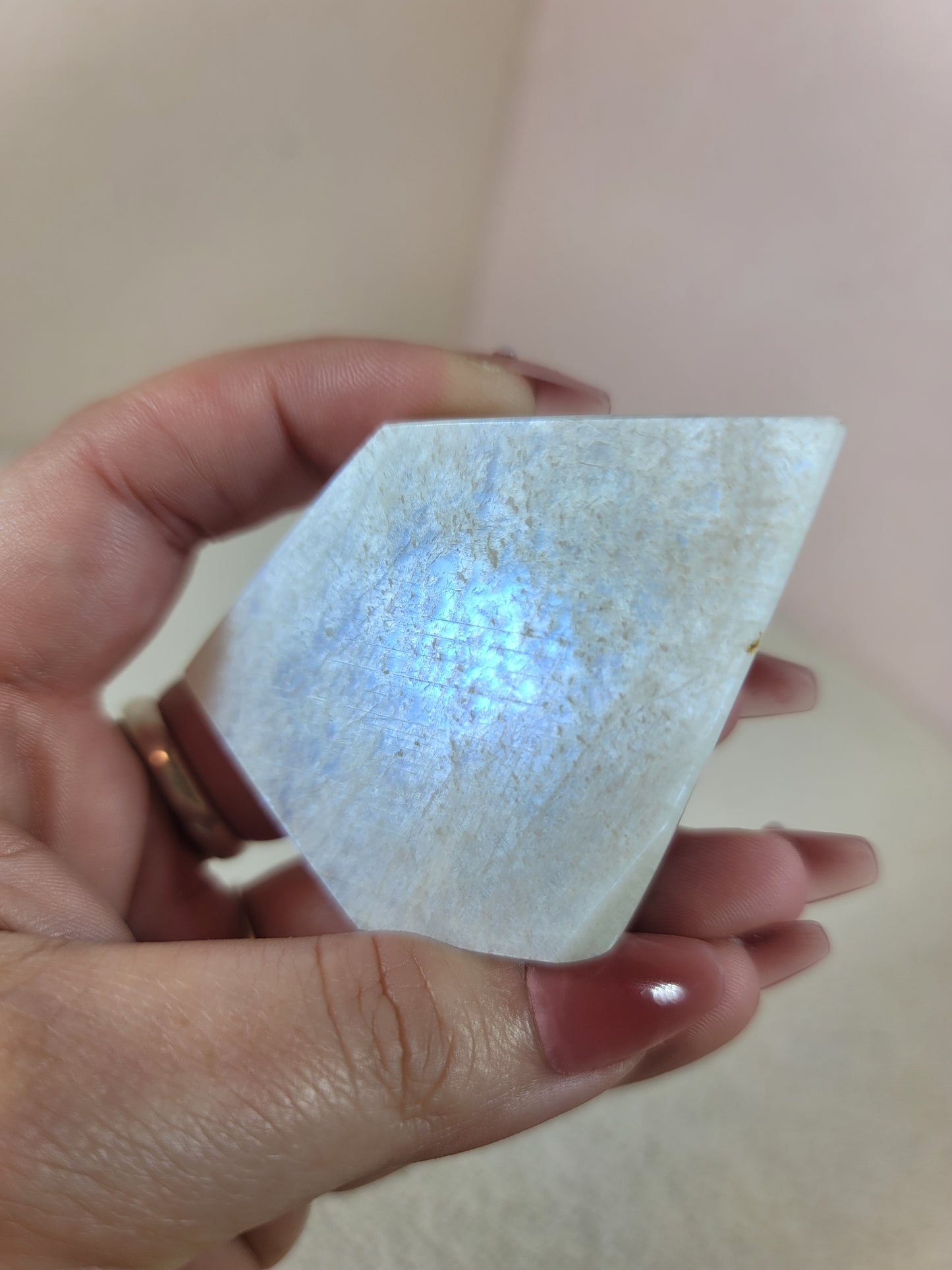 (B) White Rainbow Moonstone Faceted Freeform w/Blue Flash