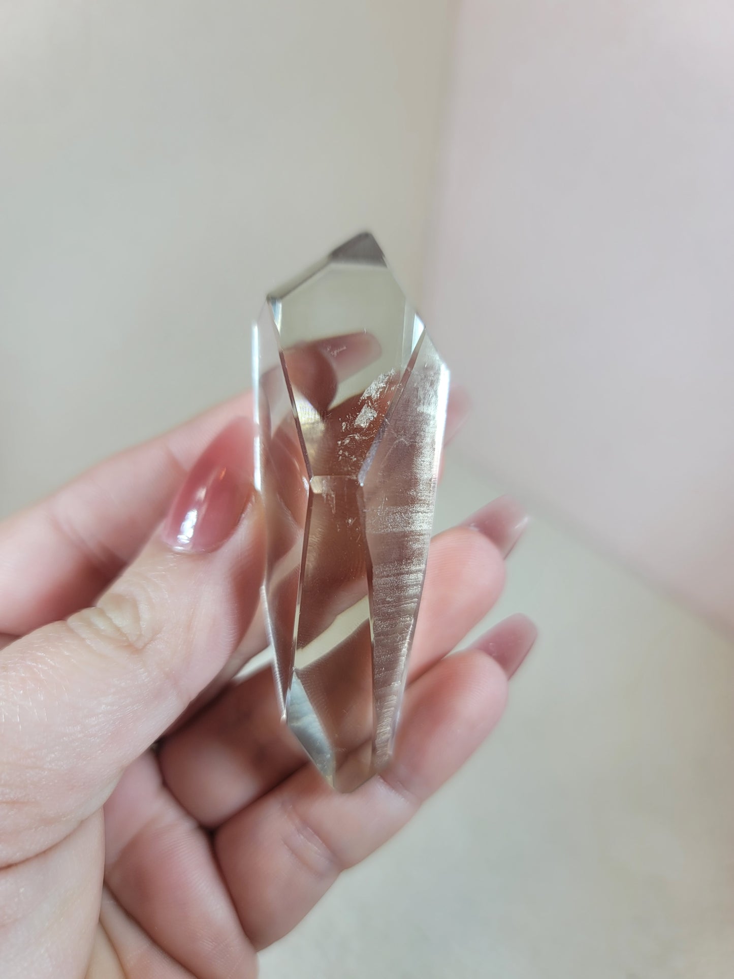 (B) High Quality Semi-polished Smoky Smokey Lemurian Quartz Double Termination DT from Brazil