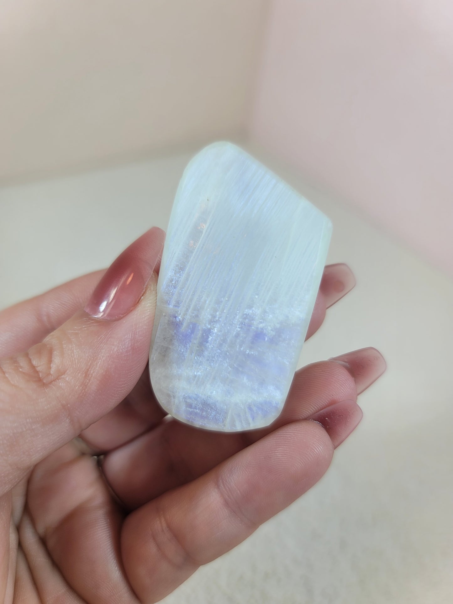 (H) White Rainbow Moonstone Faceted Freeform w/Blue Flash