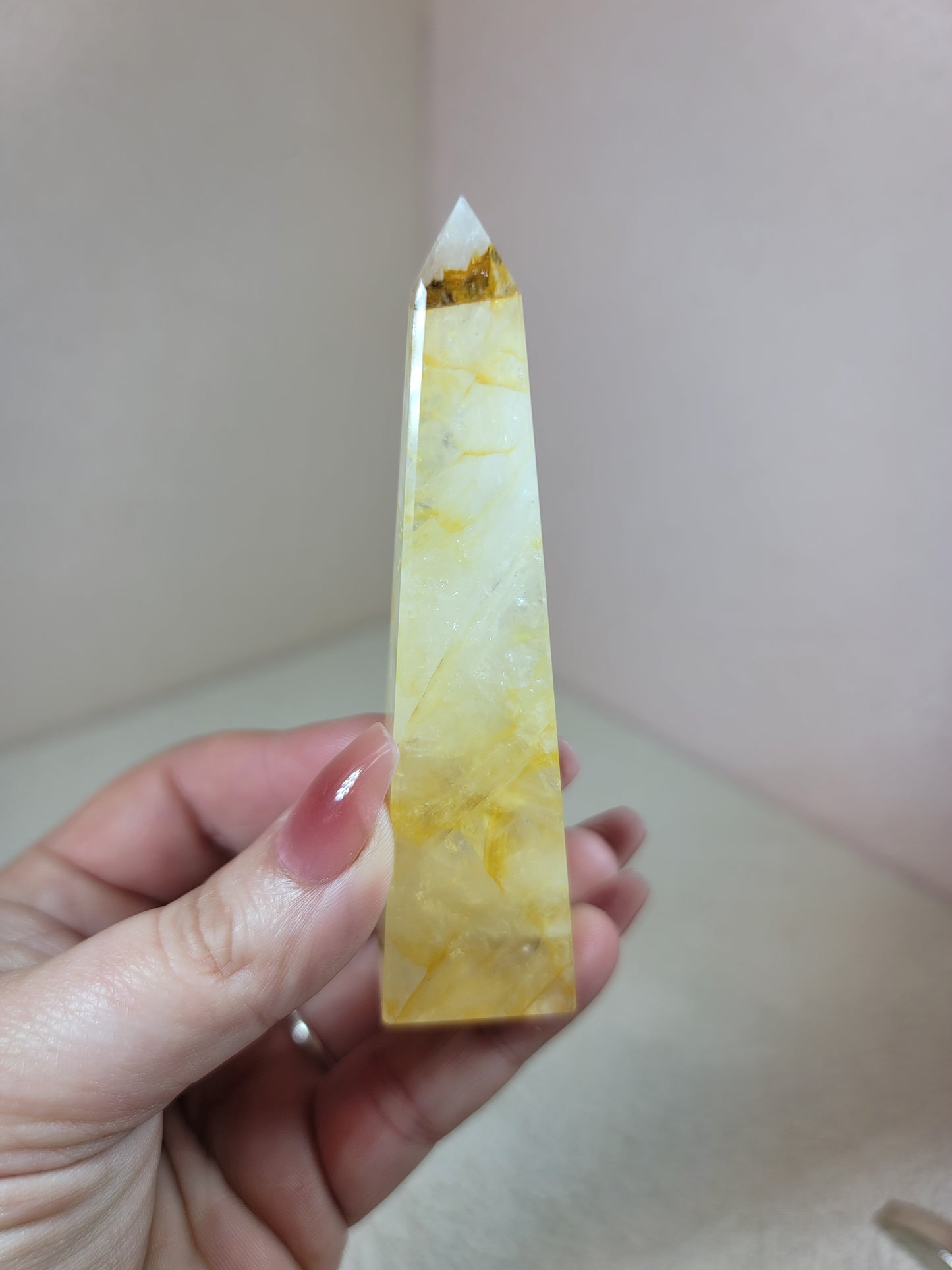(E) High Quality Girasol Golden Healer Iron Included Obelisks from Brazil