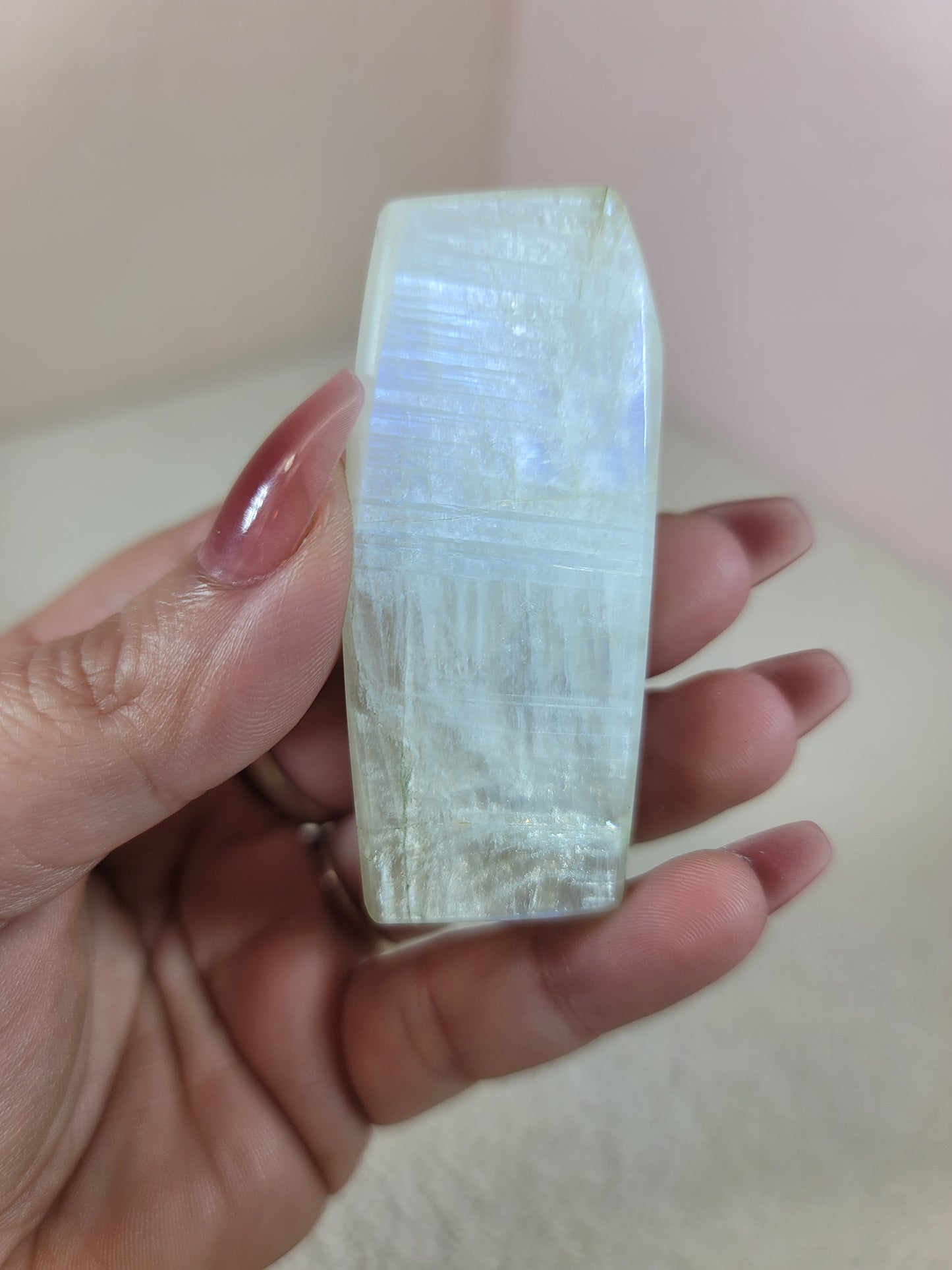 (D) White Rainbow Moonstone Faceted Freeform w/Blue Flash