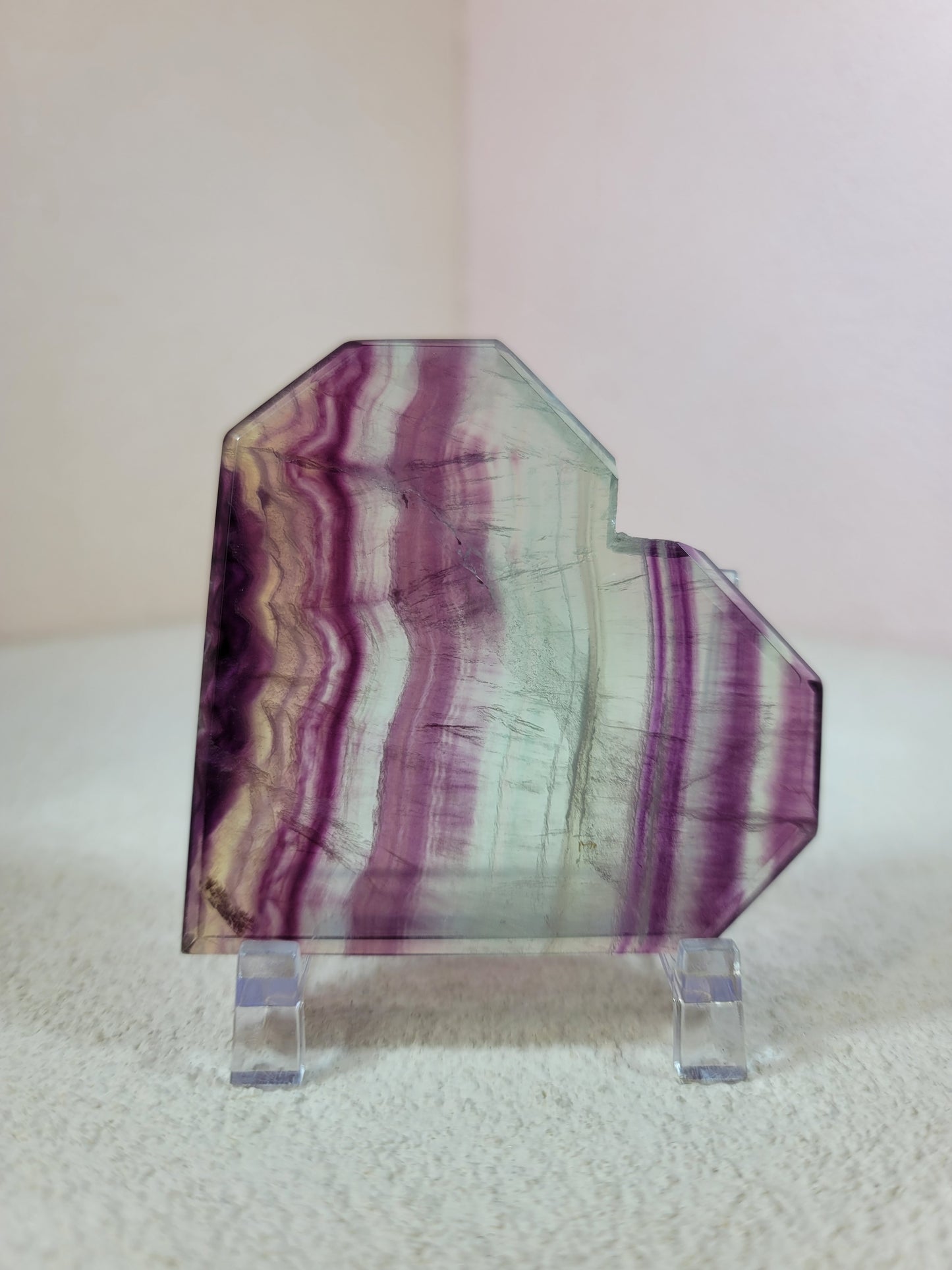 (D) High Quality Rainbow Candy Fluorite Faceted Heart w/FREE Stand