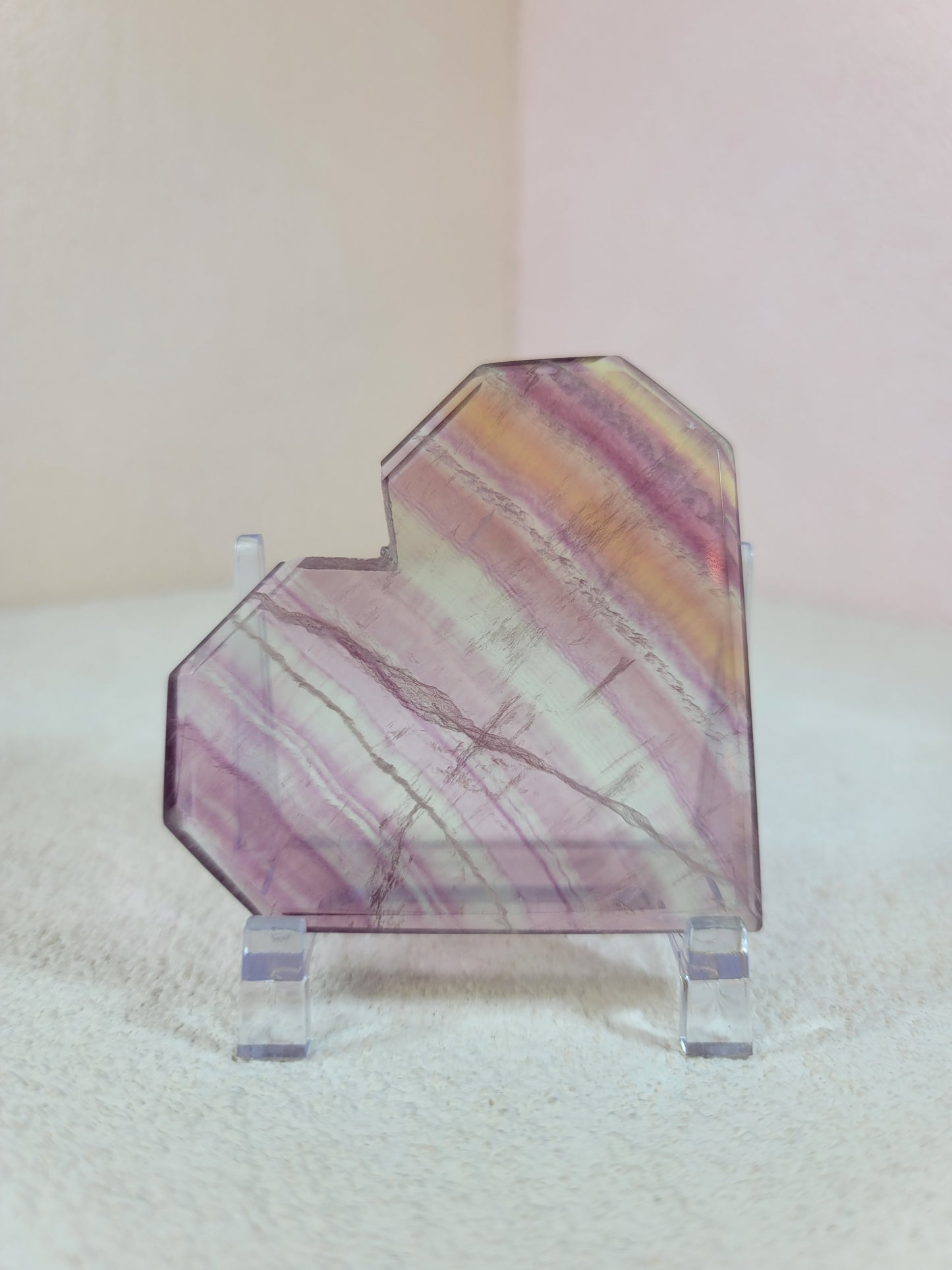 (A) High Quality Rainbow Candy Fluorite Faceted Heart w/FREE Stand