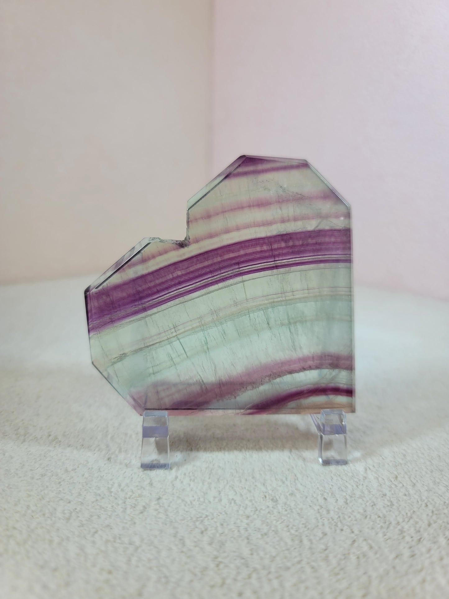 (F) High Quality Rainbow Candy Fluorite Faceted Heart w/FREE Stand