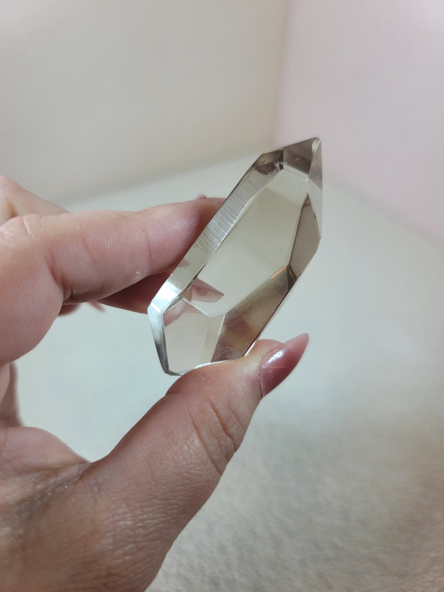 (C) High Quality Semi-polished Smoky Smokey Lemurian Quartz Double Termination DT from Brazil
