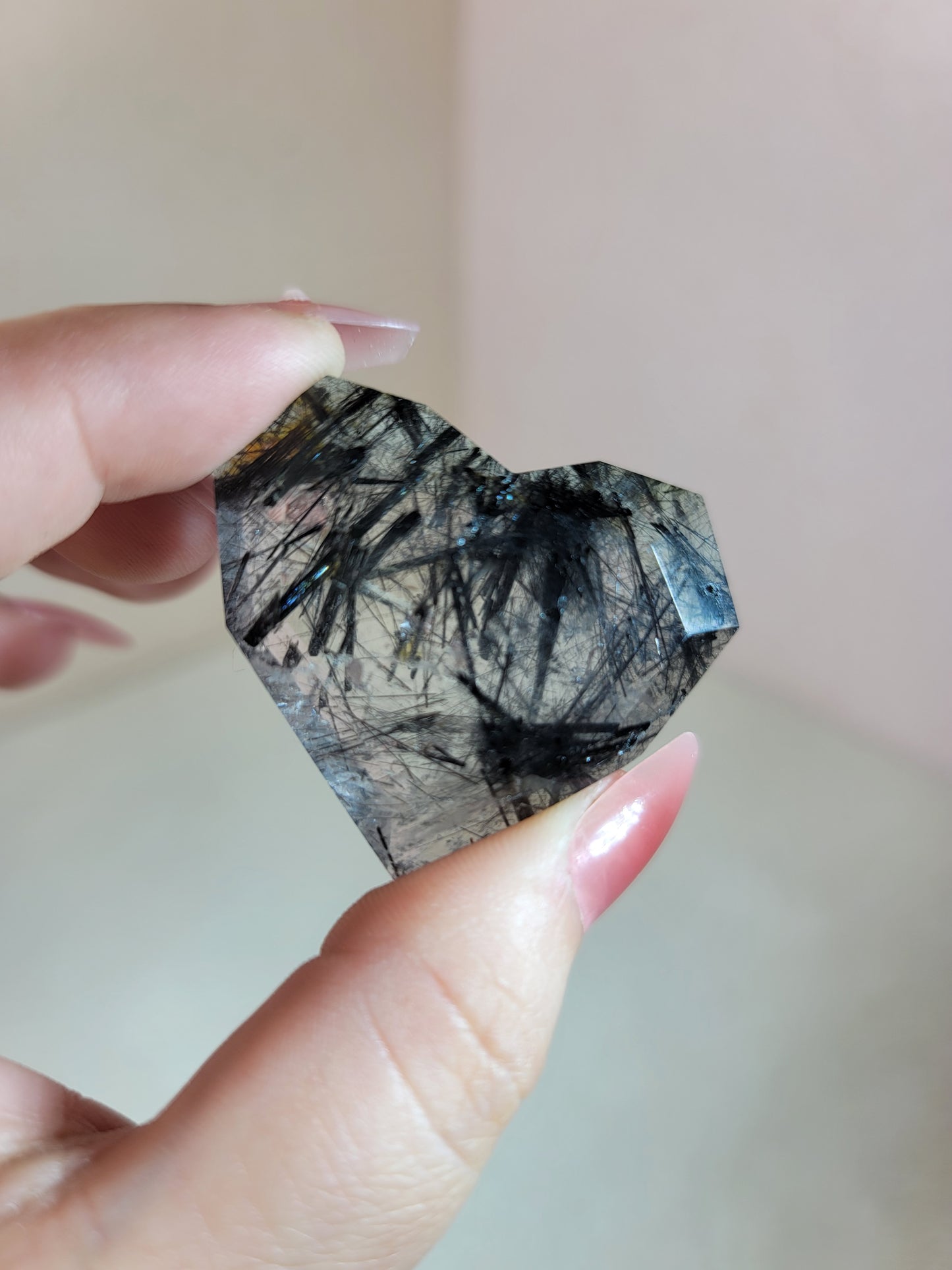 (C) High Quality Tourmalinated Tourmaline Included Quartz Faceted Heart