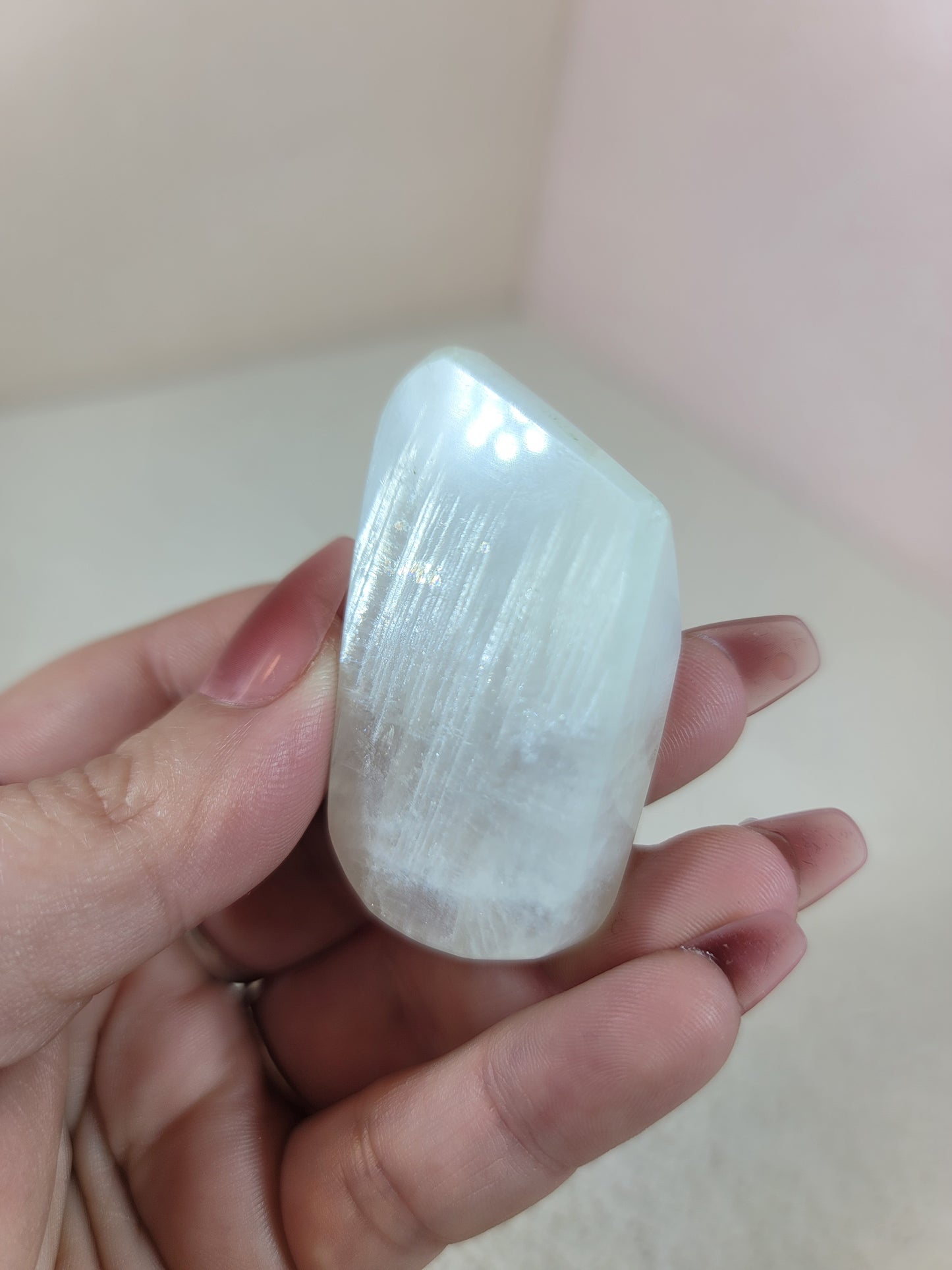 (H) White Rainbow Moonstone Faceted Freeform w/Blue Flash