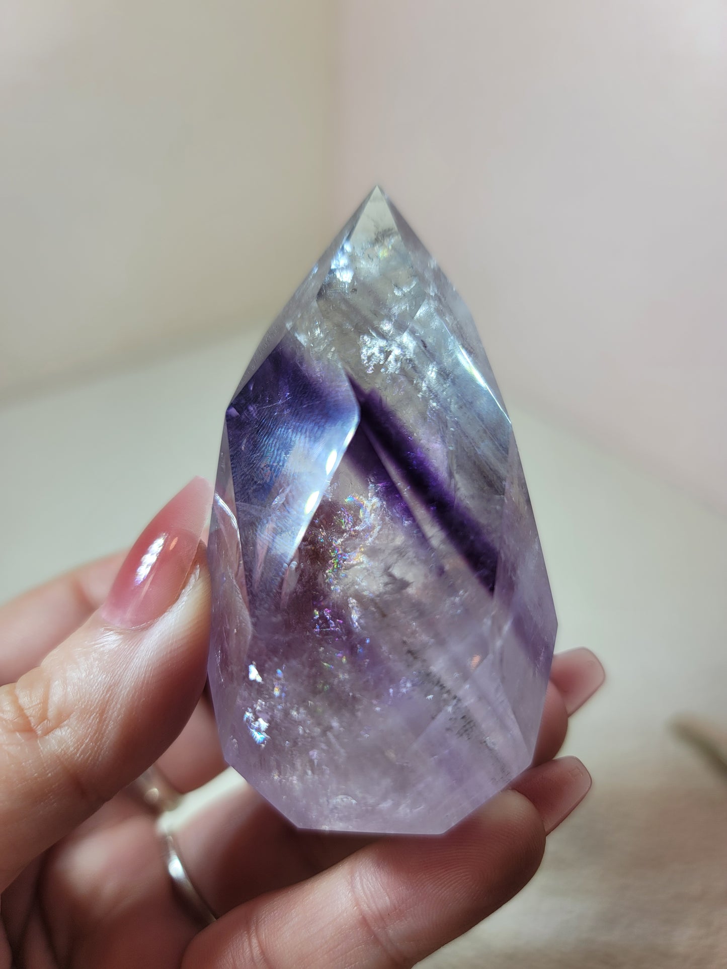 (B) High Quality Phantom Amethyst Faceted Flame from Brazil