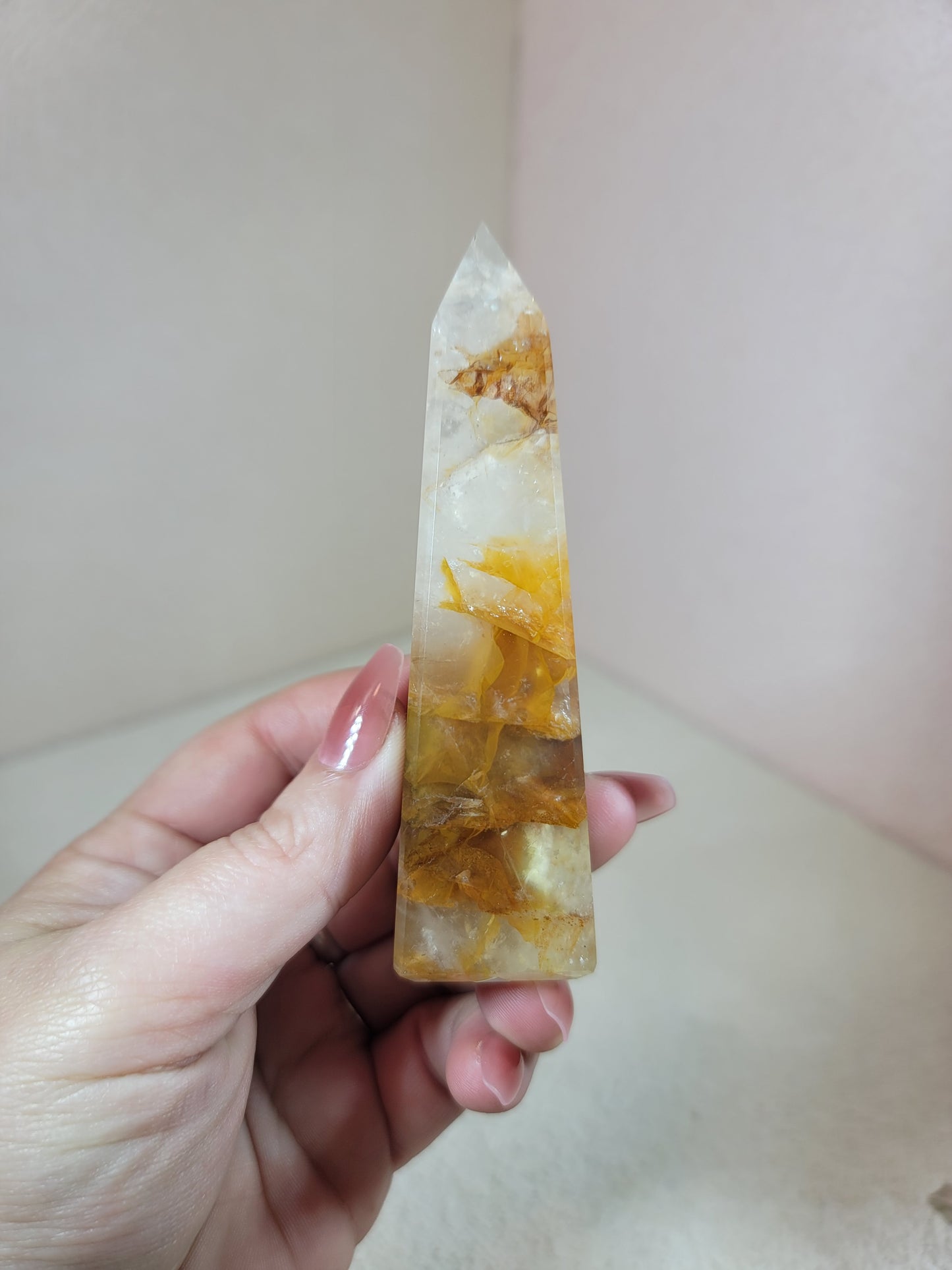 (C) High Quality Girasol Golden Healer Iron Included Obelisks from Brazil