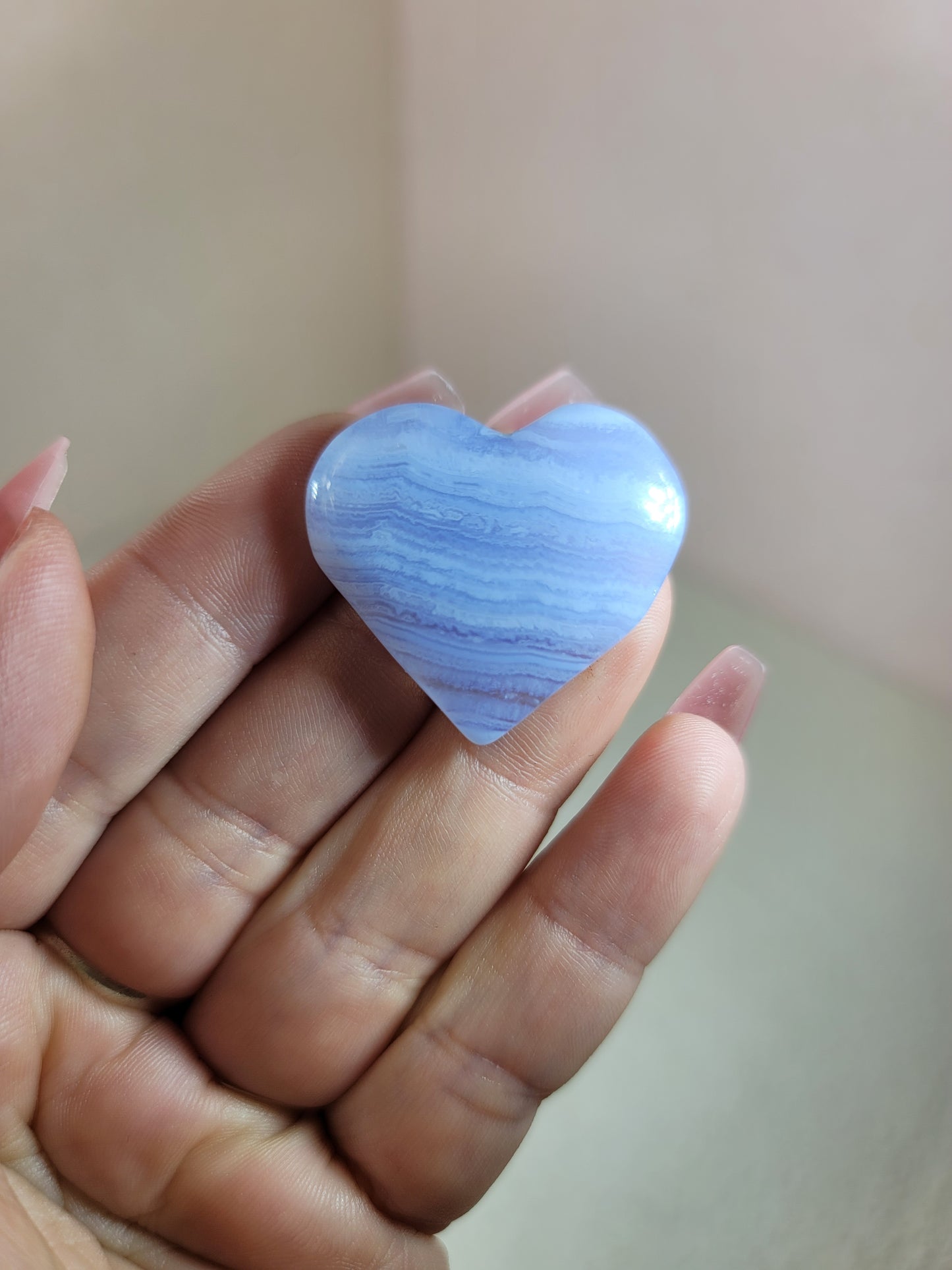 (C) High Quality Blue Lace Agate Pocket Heart