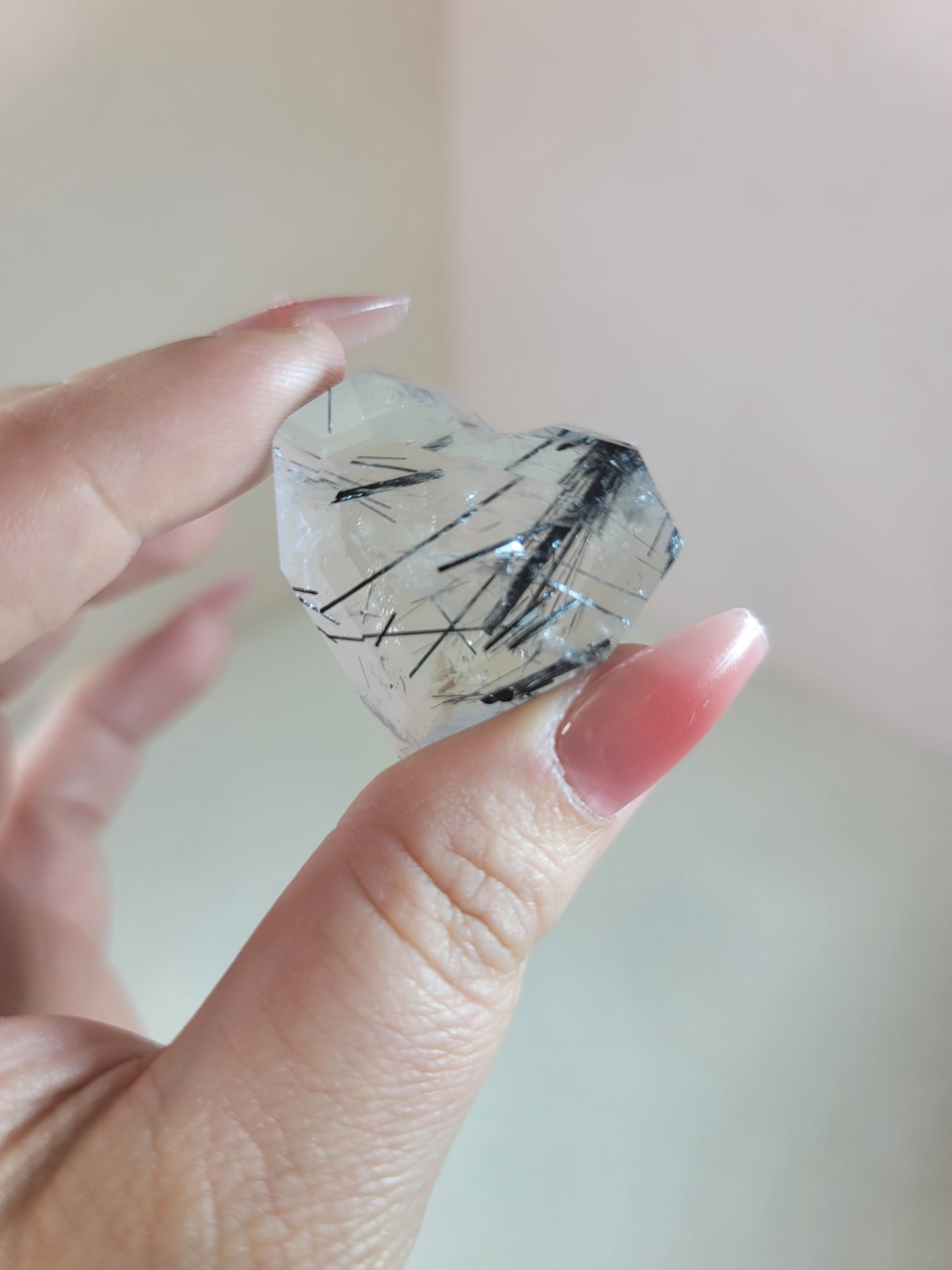 (D) High Quality Tourmalinated Tourmaline Included Quartz Faceted Heart