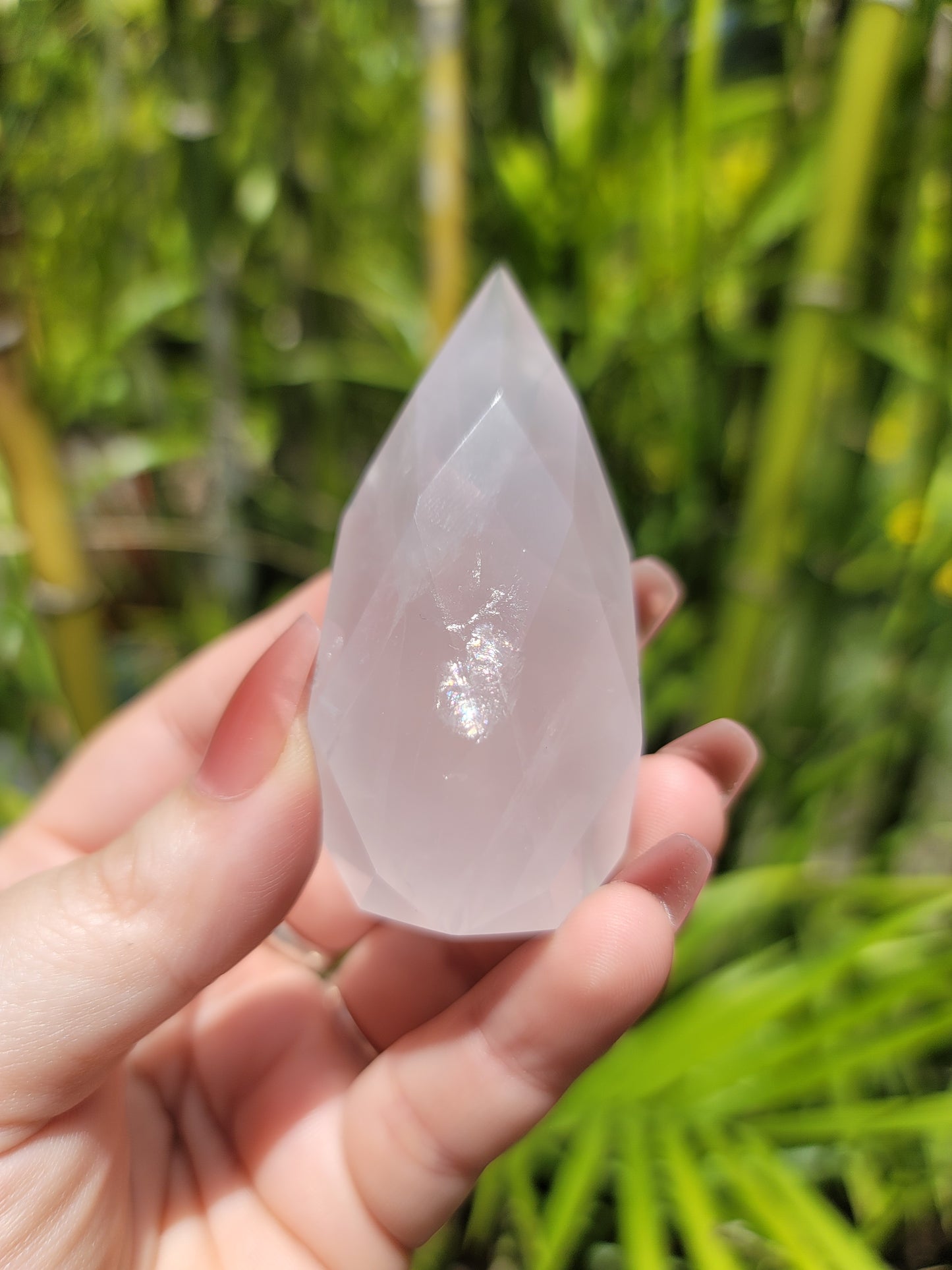 (E) Jelly Rose Quartz Faceted Flame from Brazil