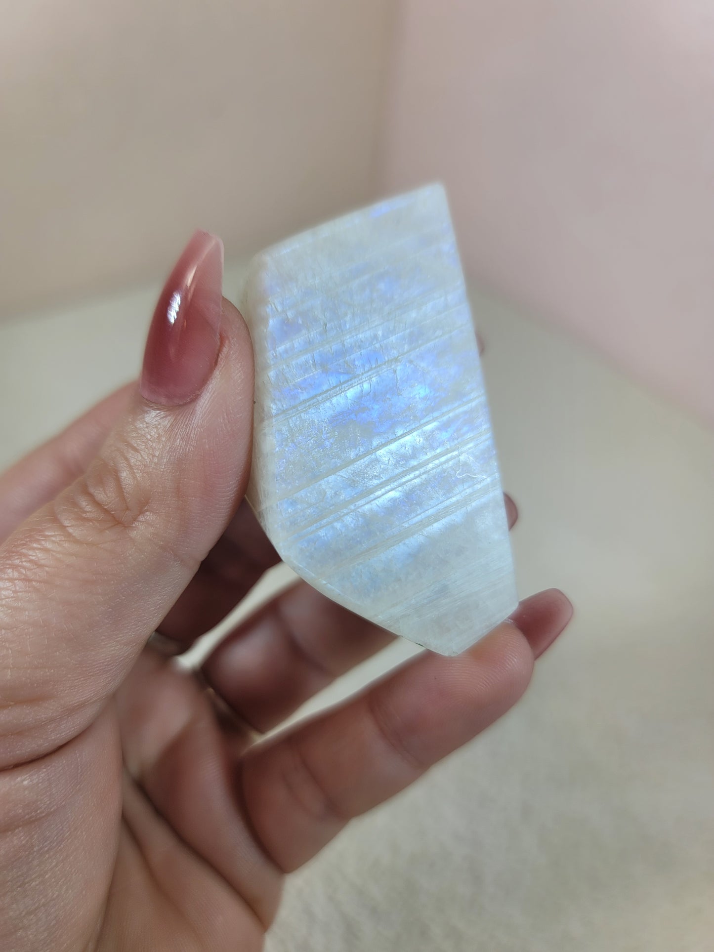 (E) White Rainbow Moonstone Faceted Freeform w/Blue Flash