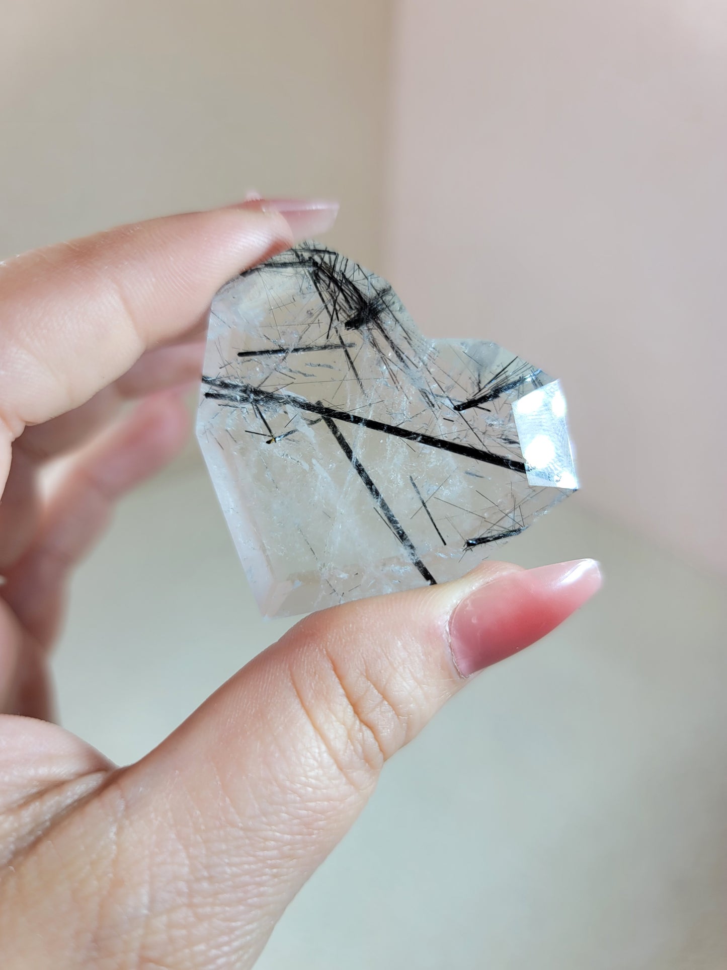 (B) High Quality Tourmalinated Tourmaline Included Quartz Faceted Heart