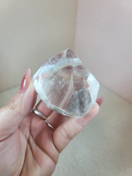 (C) High Quality Polished Lemurian Faceted Freeform Free Form Clear Quartz from Brazil