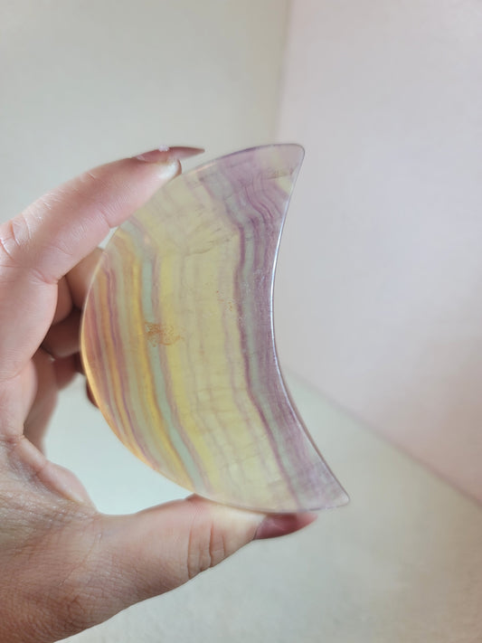 (D) Large Pastel Candy Fluorite Crescent Moon