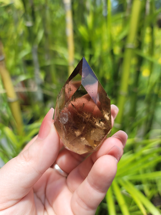 (C) High Quality Smoky Smokey Quartz Faceted Flame from Brazil