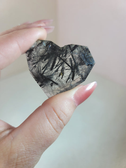 (C) High Quality Tourmalinated Tourmaline Included Quartz Faceted Heart