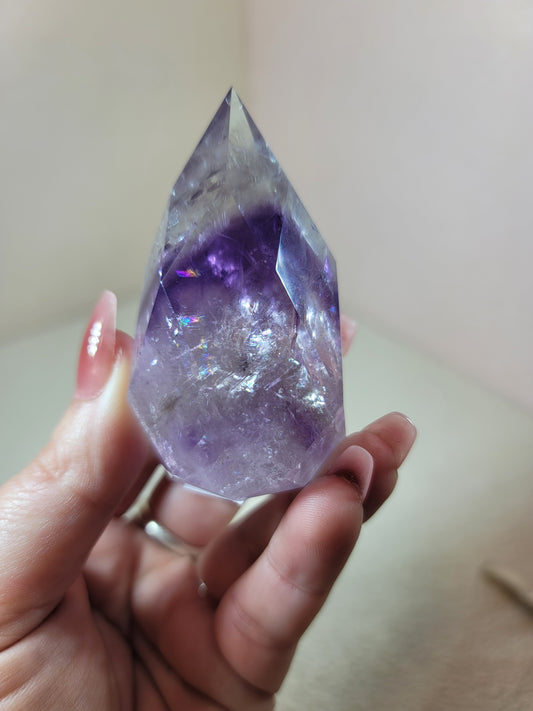 (D) High Quality Phantom Amethyst Faceted Flame from Brazil