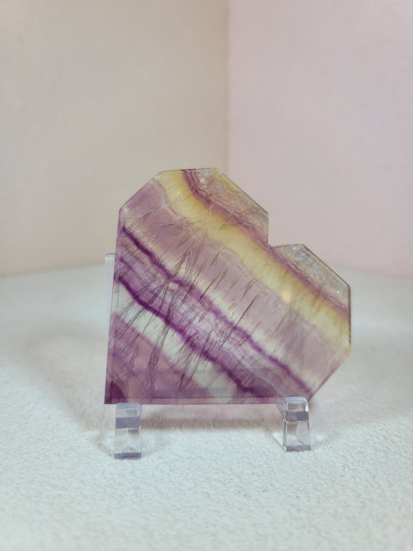 (B) High Quality Rainbow Candy Fluorite Faceted Heart w/FREE Stand