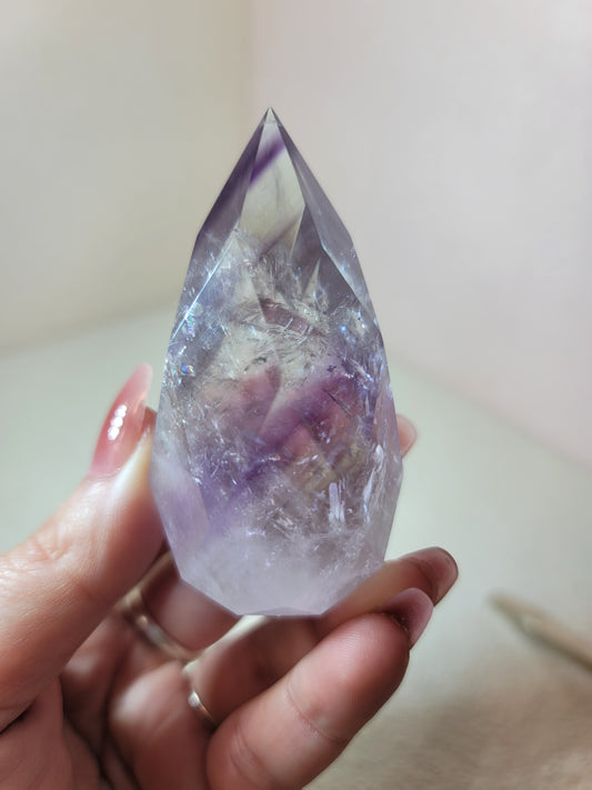 (C) High Quality Phantom Amethyst Faceted Flame from Brazil