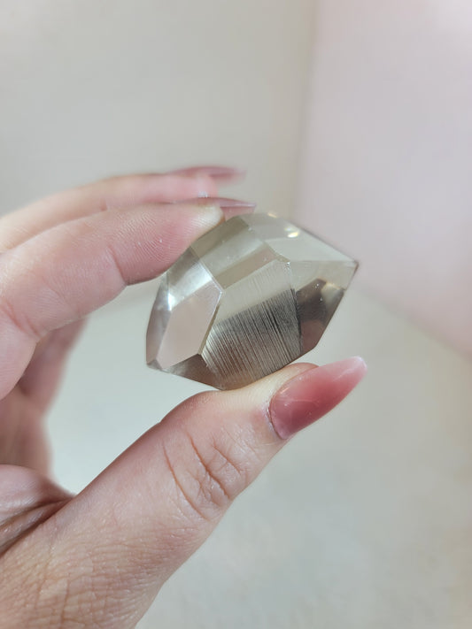 (E) High Quality Semi-polished Smoky Smokey Lemurian Quartz Double Termination DT from Brazil
