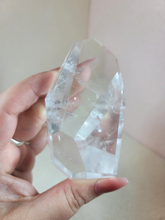 (B) High Quality Polished Lemurian Faceted Freeform Free Form Clear Quartz Angel Wing from Brazil