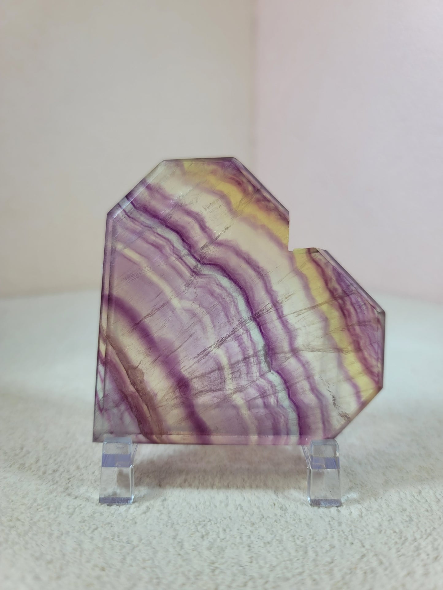 (E) High Quality Rainbow Candy Fluorite Faceted Heart w/FREE Stand