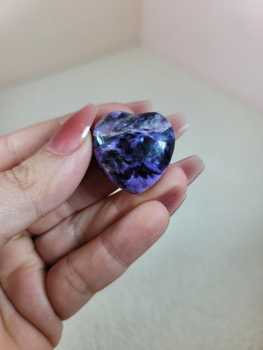 (P) High Quality Charoite Puffy Pocket Heart
