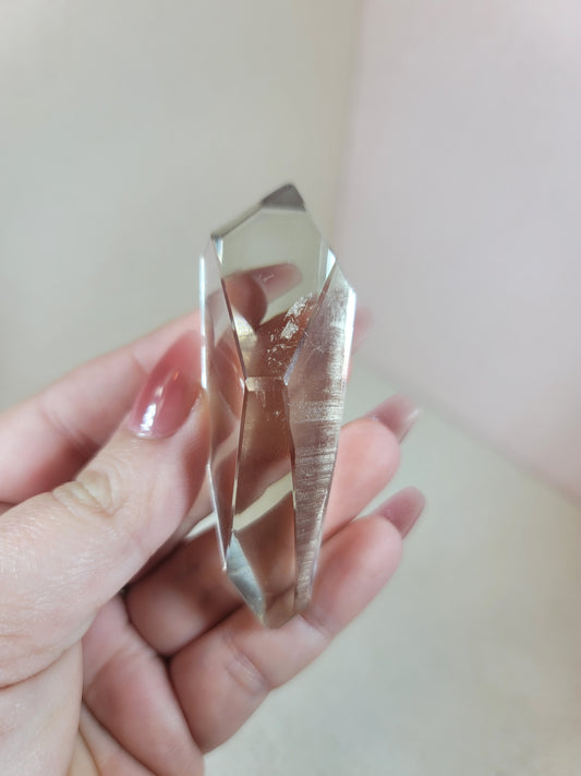 (B) High Quality Semi-polished Smoky Smokey Lemurian Quartz Double Termination DT from Brazil