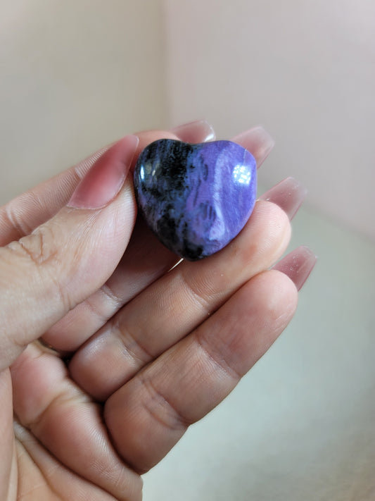(D) High Quality Charoite Puffy Pocket Heart