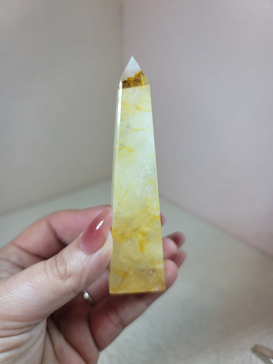 (E) High Quality Girasol Golden Healer Iron Included Obelisks from Brazil