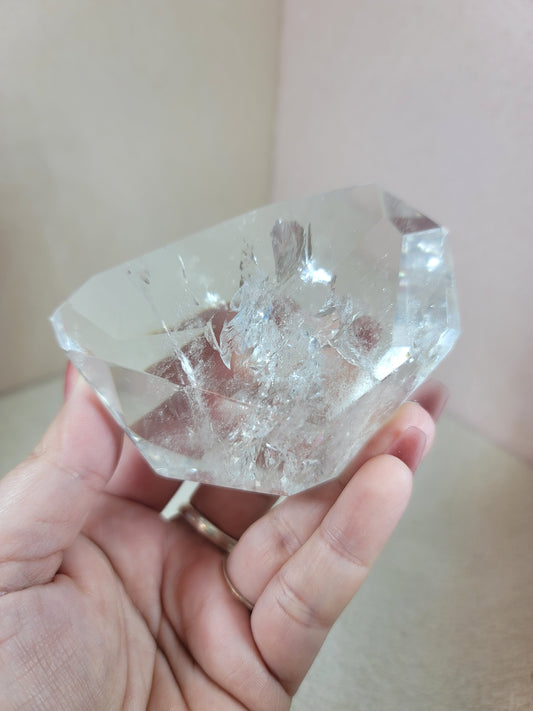 (A) High Quality Polished Lemurian Faceted Freeform Free Form Clear Quartz from Brazil
