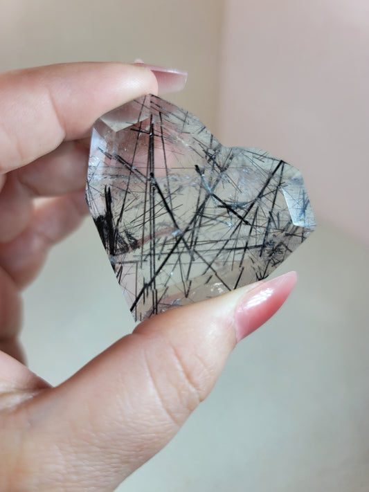 (A) High Quality Tourmalinated Tourmaline Included Quartz Faceted Heart