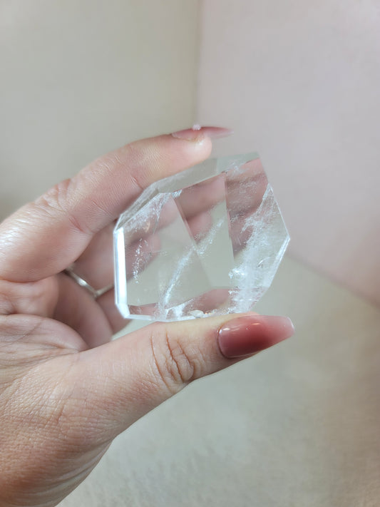 (E) High Quality Polished Lemurian Faceted Freeform Free Form Clear Quartz from Brazil
