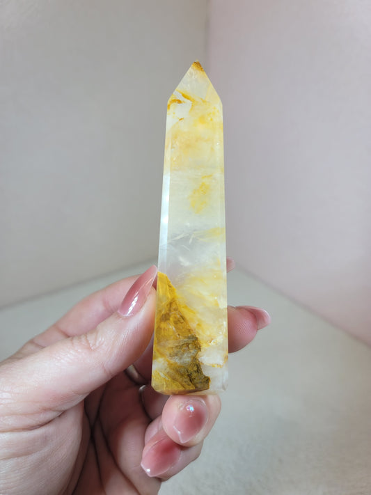 (D) High Quality Girasol Golden Healer Iron Included Obelisks from Brazil