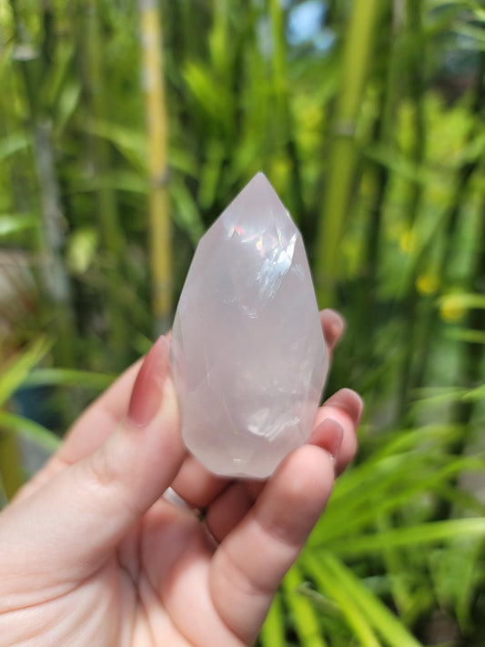 (F) Jelly Rose Quartz Faceted Flame from Brazil