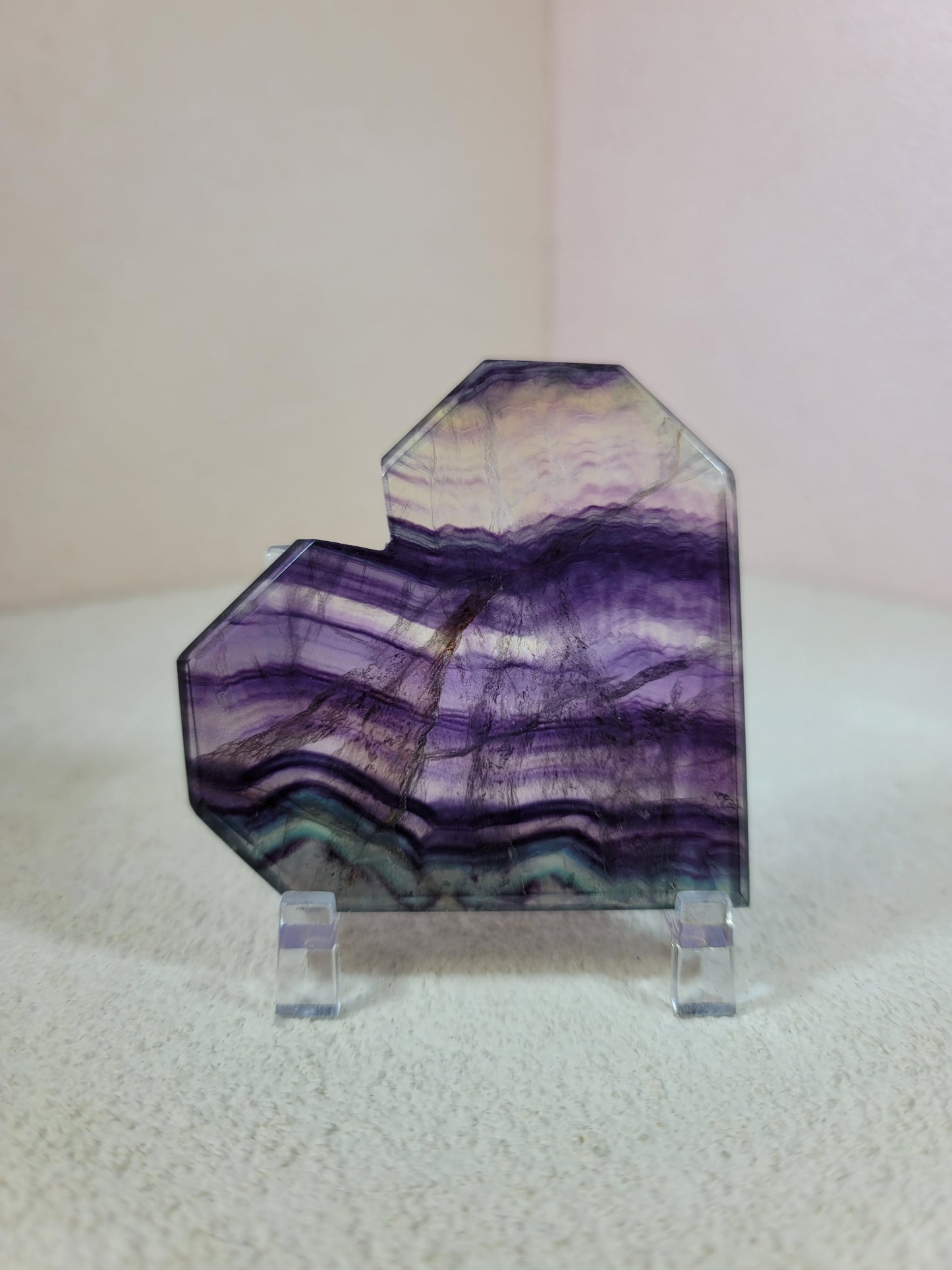 (C) High Quality Rainbow Candy Fluorite Faceted Heart w/FREE Stand