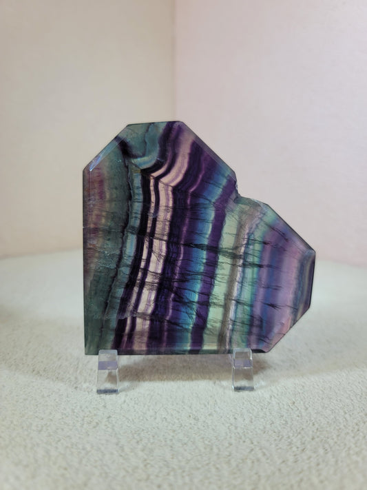(G) High Quality Rainbow Candy Fluorite Faceted Heart w/FREE Stand