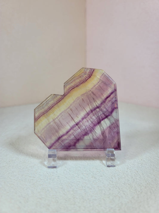 (B) High Quality Rainbow Candy Fluorite Faceted Heart w/FREE Stand
