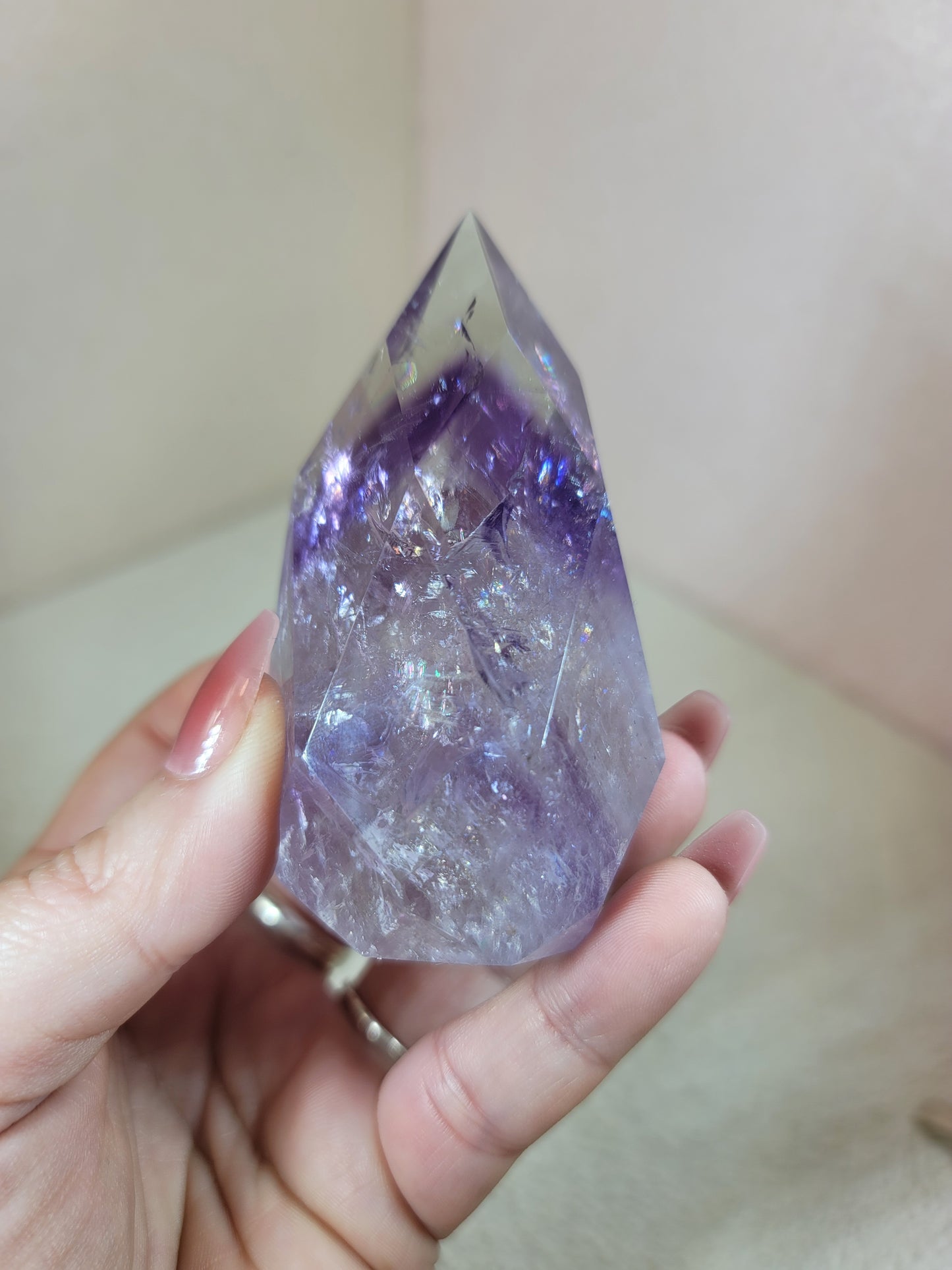 (A) High Quality Phantom Amethyst Faceted Flame from Brazil