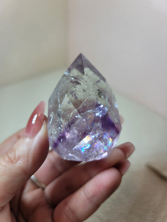(E) High Quality Phantom Amethyst Faceted Flame from Brazil