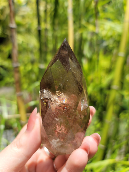 (A) High Quality Smoky Smokey Quartz Faceted Flame from Brazil