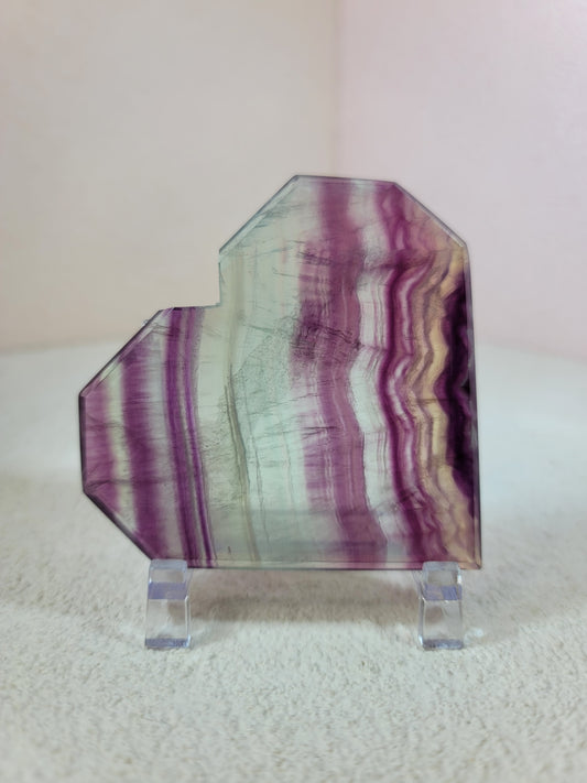 (D) High Quality Rainbow Candy Fluorite Faceted Heart w/FREE Stand
