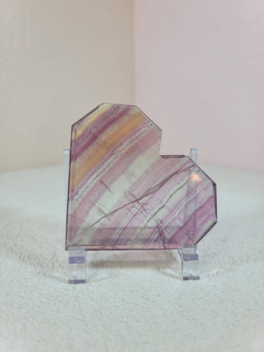 (A) High Quality Rainbow Candy Fluorite Faceted Heart w/FREE Stand