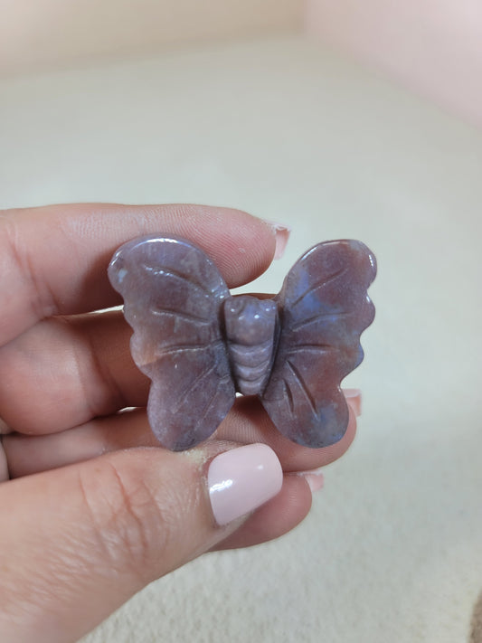 Cute Little Red and Blue Moss Agate Butterfly