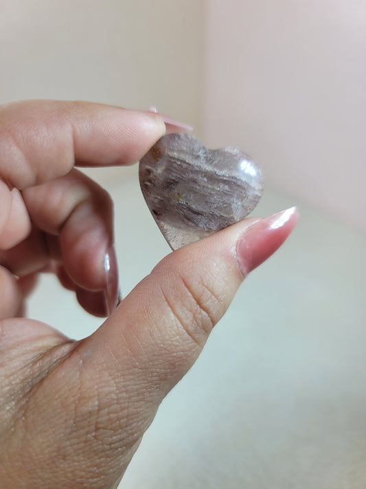 (C) High Quality Pastel Pink and Purple Thousand Layer Lodolite Garden Quartz Pocket Heart