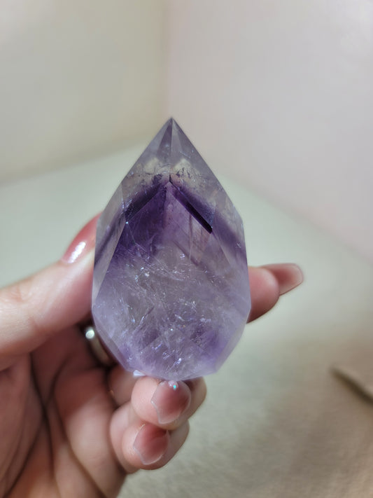 (F) High Quality Phantom Amethyst Faceted Flame from Brazil